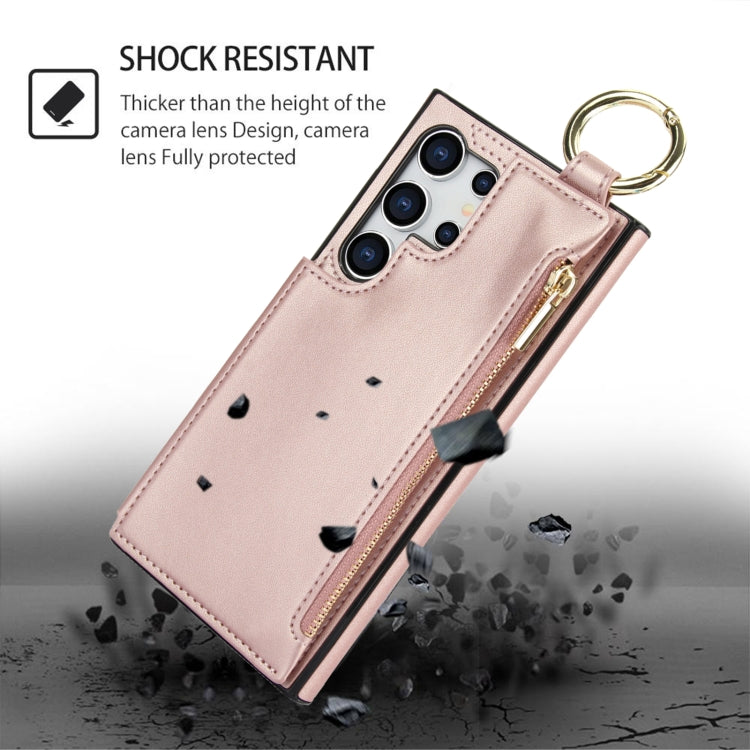 For Samsung Galaxy S24 Ultra 5G RFlD Anti-theft Double Buckle Ring Zipper Card Phone Case