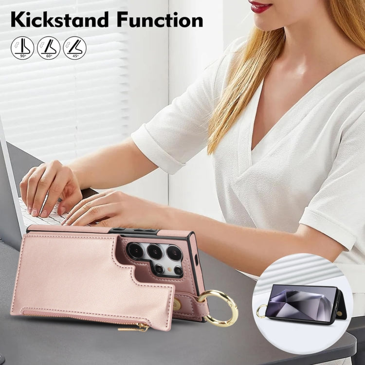 For Samsung Galaxy S24 Ultra 5G RFlD Anti-theft Double Buckle Ring Zipper Card Phone Case