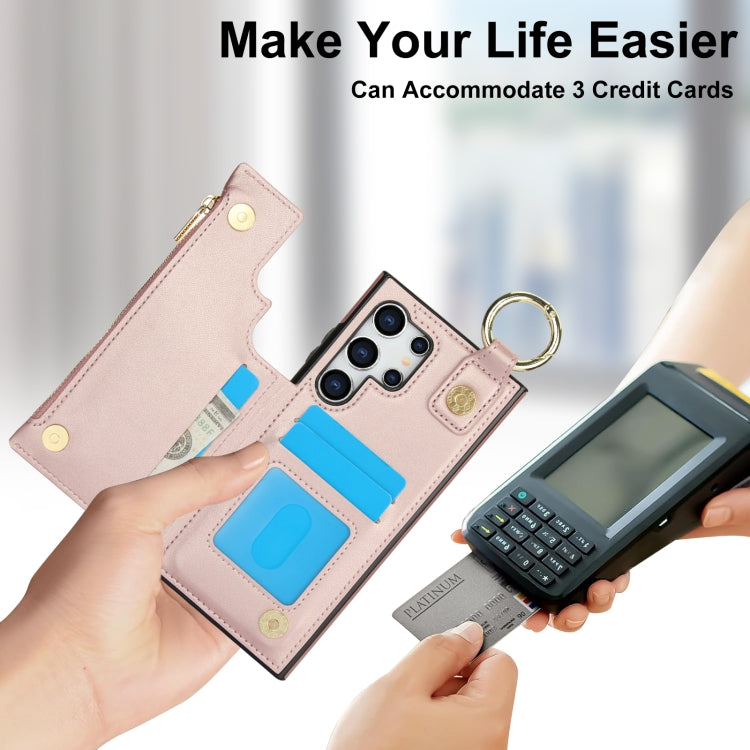 For Samsung Galaxy S24 Ultra 5G RFlD Anti-theft Double Buckle Ring Zipper Card Phone Case