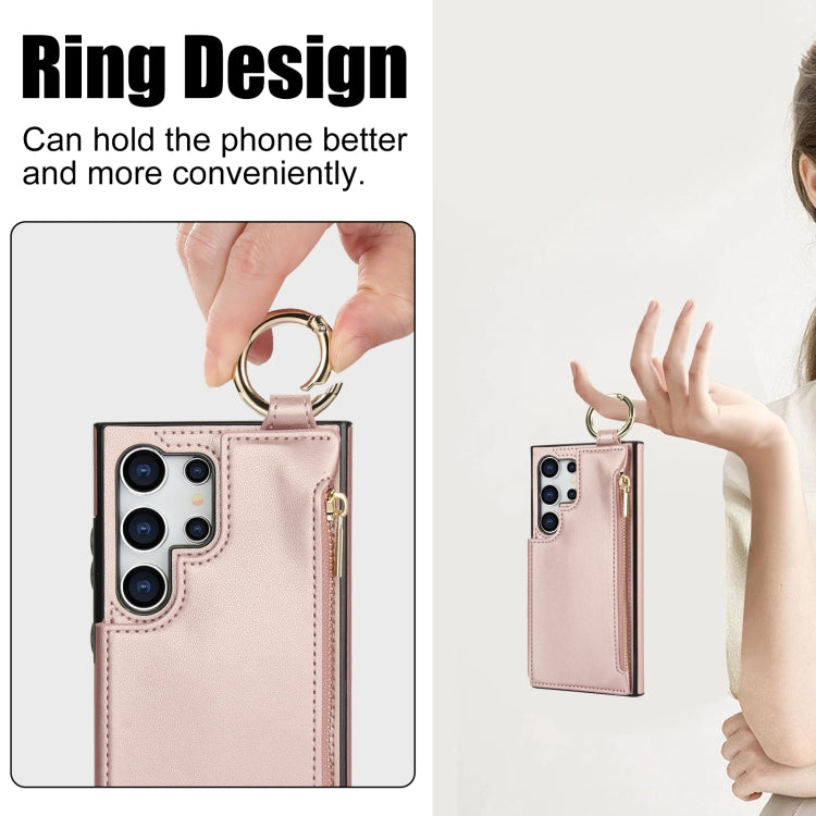 For Samsung Galaxy S24 Ultra 5G RFlD Anti-theft Double Buckle Ring Zipper Card Phone Case