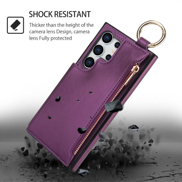 For Samsung Galaxy S24 Ultra 5G RFlD Anti-theft Double Buckle Ring Zipper Card Phone Case