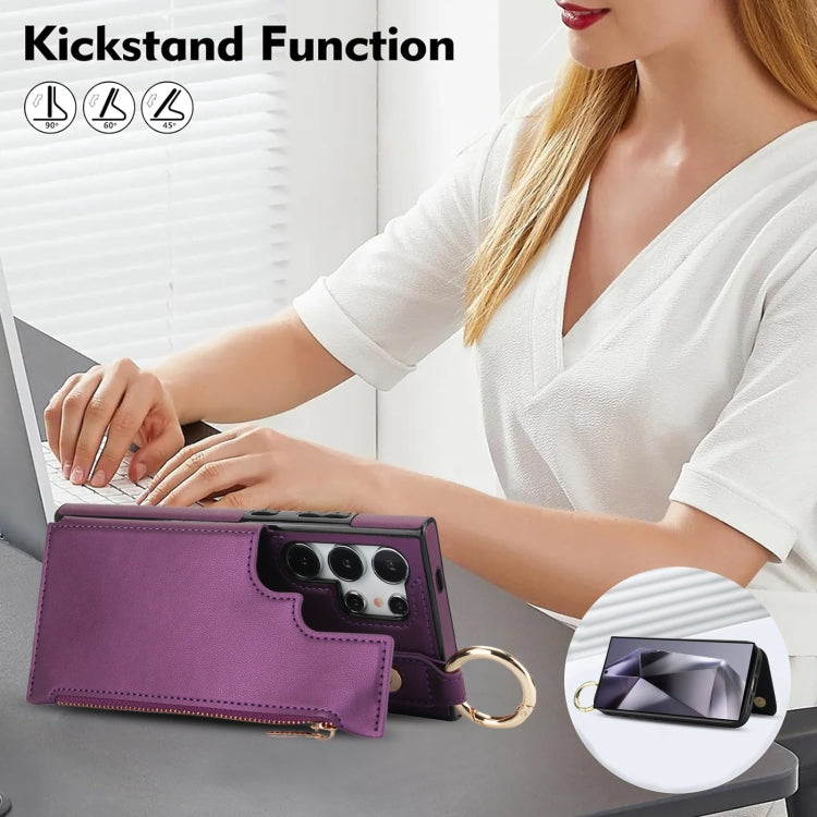 For Samsung Galaxy S24 Ultra 5G RFlD Anti-theft Double Buckle Ring Zipper Card Phone Case