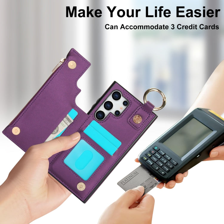 For Samsung Galaxy S24 Ultra 5G RFlD Anti-theft Double Buckle Ring Zipper Card Phone Case