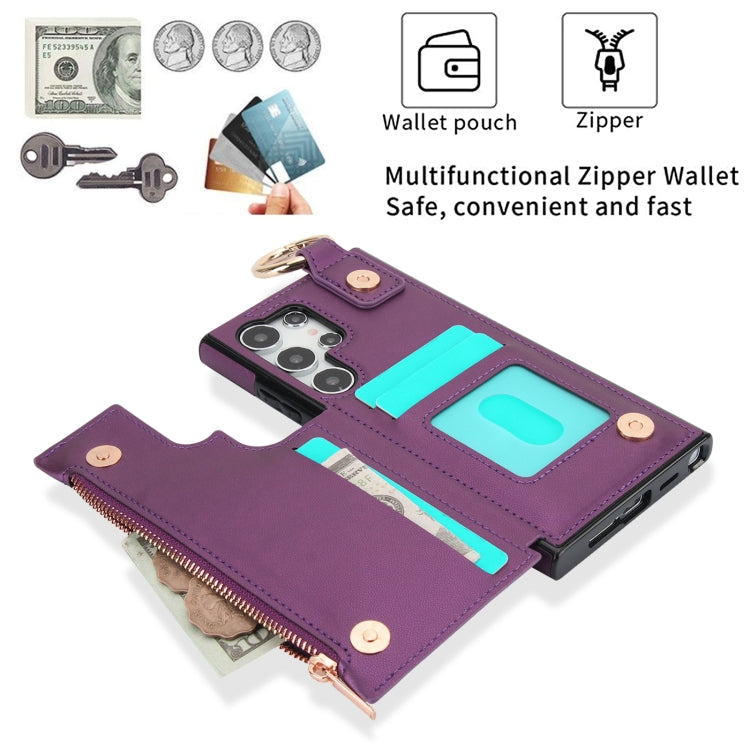 For Samsung Galaxy S24 Ultra 5G RFlD Anti-theft Double Buckle Ring Zipper Card Phone Case