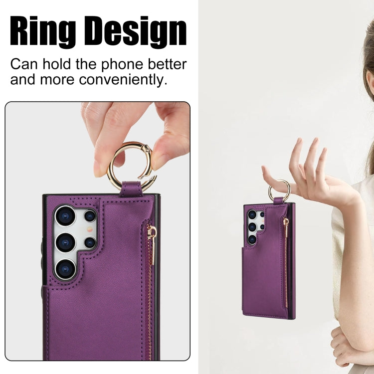 For Samsung Galaxy S24 Ultra 5G RFlD Anti-theft Double Buckle Ring Zipper Card Phone Case