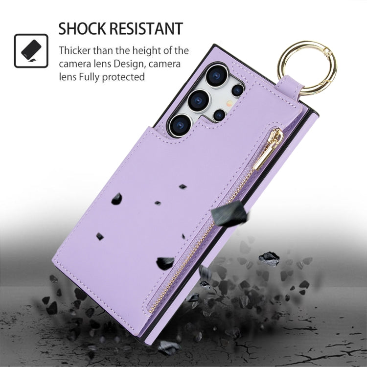 For Samsung Galaxy S24 Ultra 5G RFlD Anti-theft Double Buckle Ring Zipper Card Phone Case
