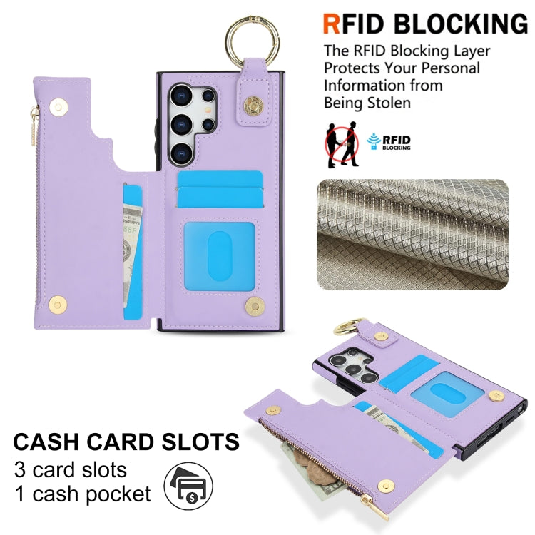 For Samsung Galaxy S24 Ultra 5G RFlD Anti-theft Double Buckle Ring Zipper Card Phone Case