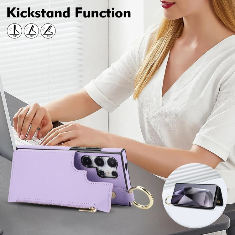 For Samsung Galaxy S24 Ultra 5G RFlD Anti-theft Double Buckle Ring Zipper Card Phone Case