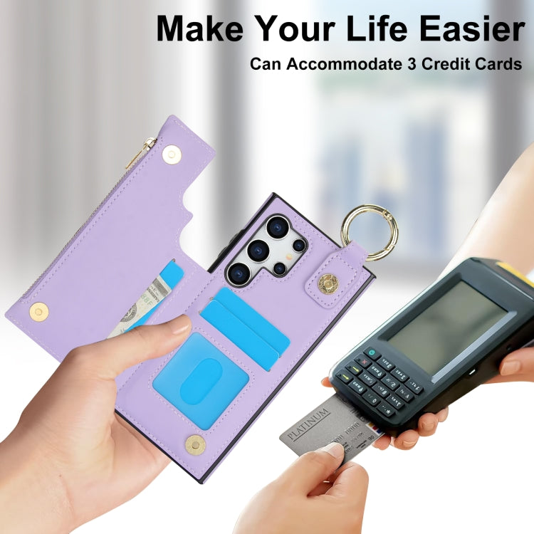For Samsung Galaxy S24 Ultra 5G RFlD Anti-theft Double Buckle Ring Zipper Card Phone Case