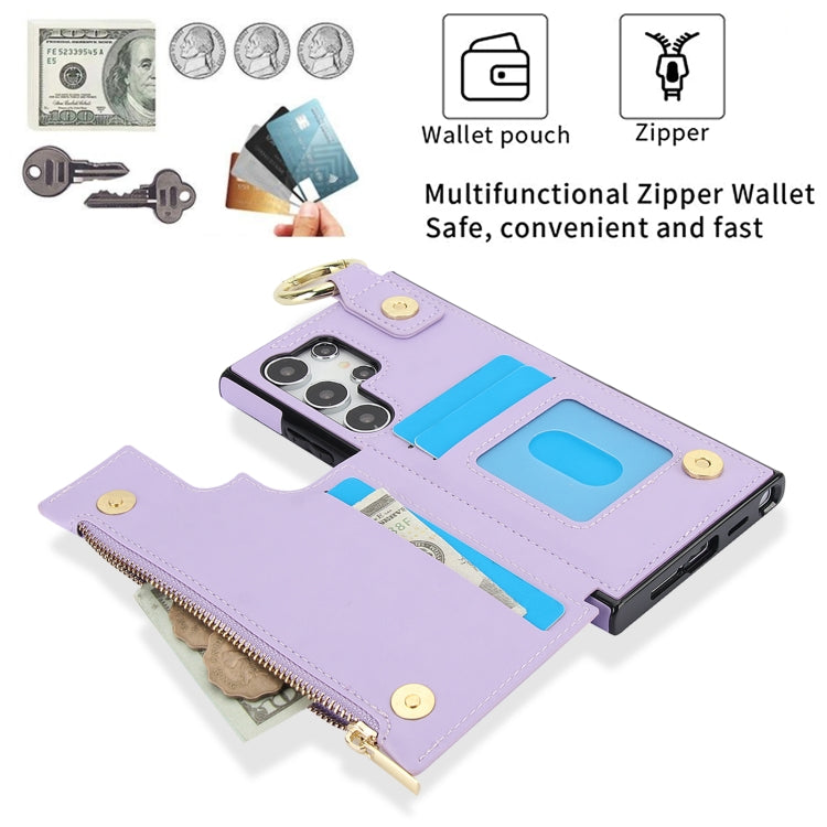 For Samsung Galaxy S24 Ultra 5G RFlD Anti-theft Double Buckle Ring Zipper Card Phone Case