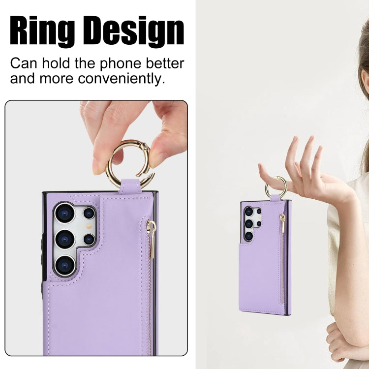 For Samsung Galaxy S24 Ultra 5G RFlD Anti-theft Double Buckle Ring Zipper Card Phone Case