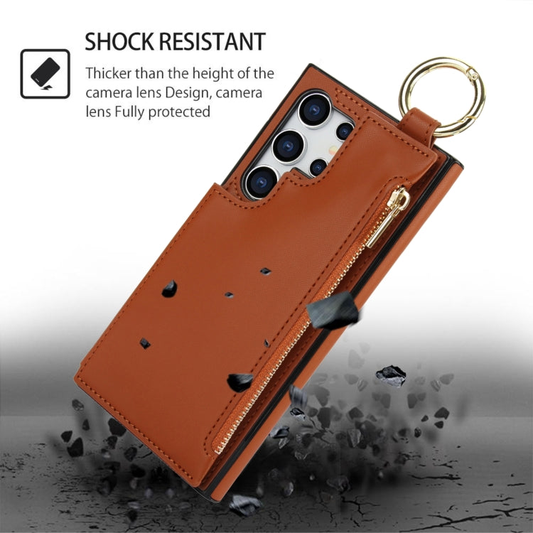 For Samsung Galaxy S24 Ultra 5G RFlD Anti-theft Double Buckle Ring Zipper Card Phone Case
