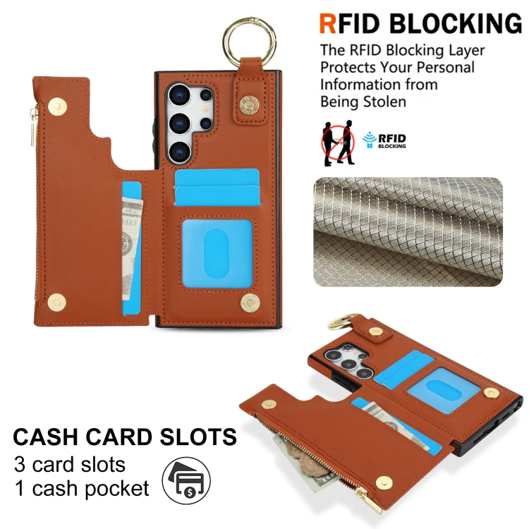 For Samsung Galaxy S24 Ultra 5G RFlD Anti-theft Double Buckle Ring Zipper Card Phone Case