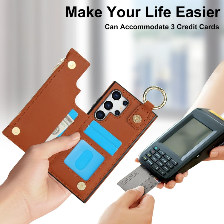 For Samsung Galaxy S24 Ultra 5G RFlD Anti-theft Double Buckle Ring Zipper Card Phone Case
