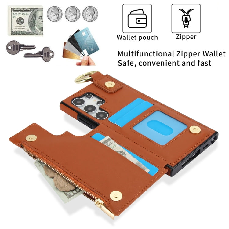 For Samsung Galaxy S24 Ultra 5G RFlD Anti-theft Double Buckle Ring Zipper Card Phone Case