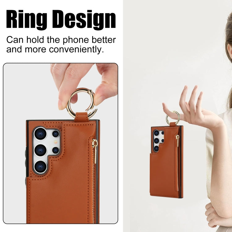 For Samsung Galaxy S24 Ultra 5G RFlD Anti-theft Double Buckle Ring Zipper Card Phone Case