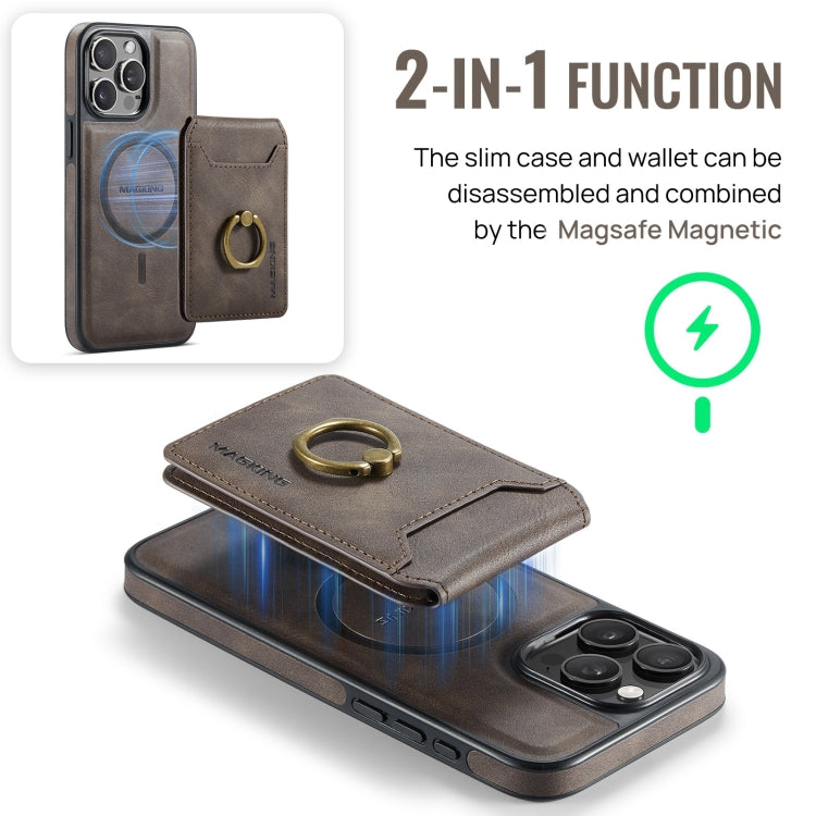 For iPhone 15 Plus MAGKING K1 MagSafe Detachable Wallet RFID Back Cover Phone Case