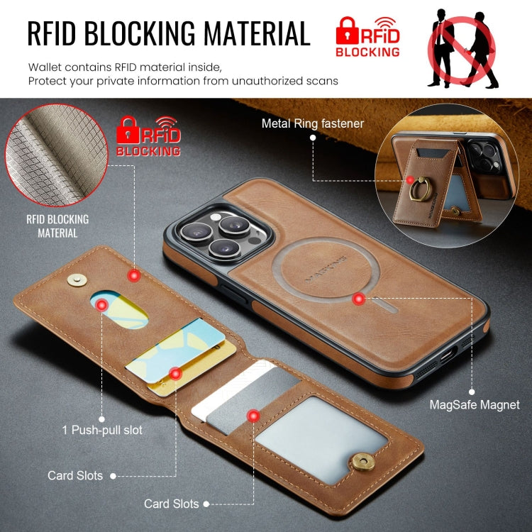 For iPhone 15 MAGKING K1 MagSafe Detachable Wallet RFID Back Cover Phone Case