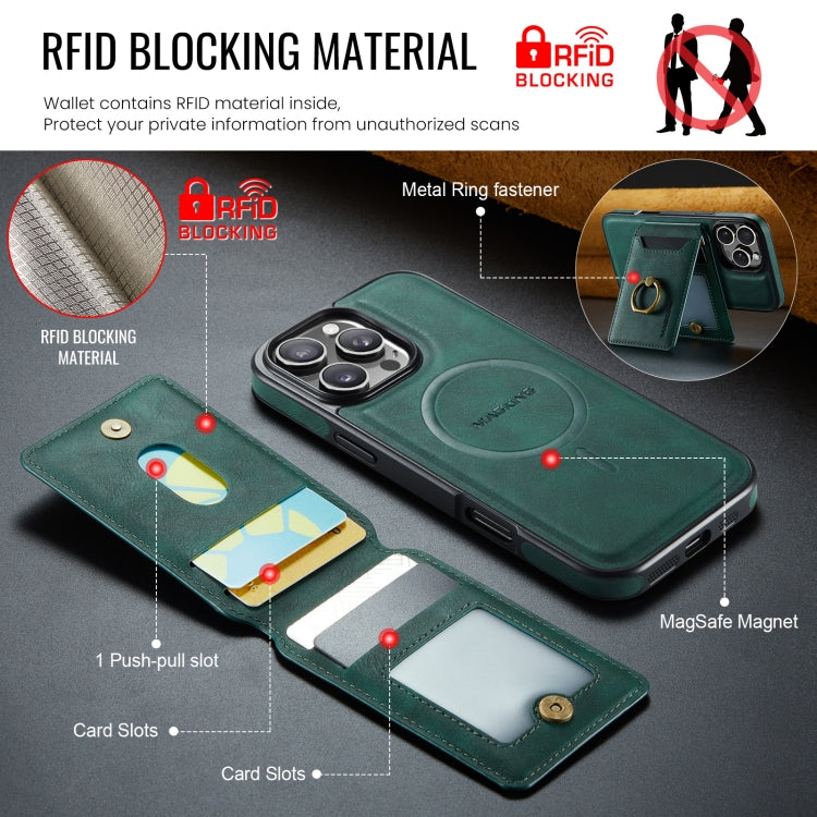 For iPhone 16 Pro Max MAGKING K1 MagSafe Detachable Wallet RFID Back Cover Phone Case