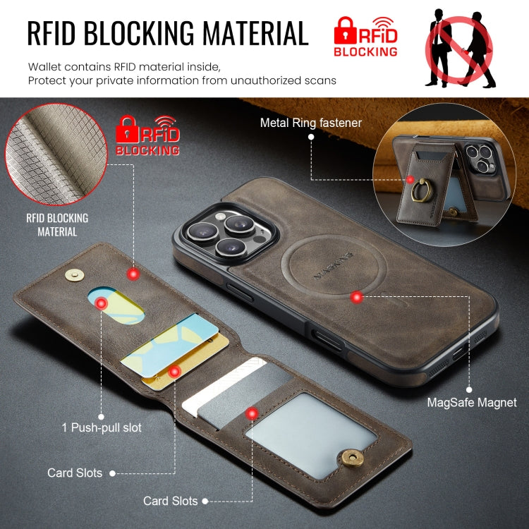 For iPhone 16 Pro MAGKING K1 MagSafe Detachable Wallet RFID Back Cover Phone Case
