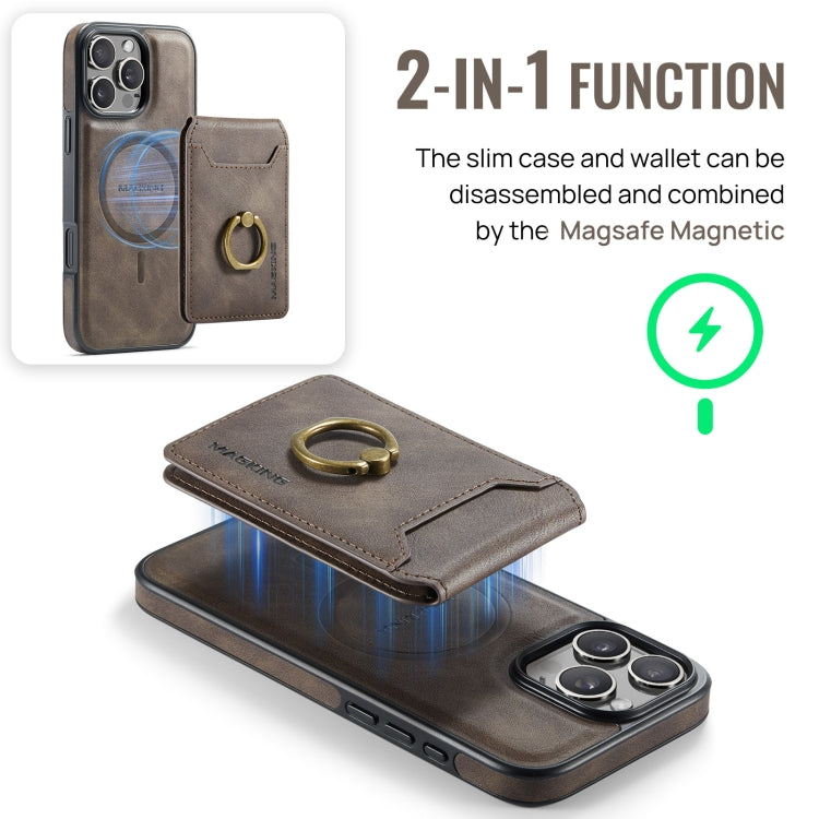 For iPhone 16 Pro MAGKING K1 MagSafe Detachable Wallet RFID Back Cover Phone Case