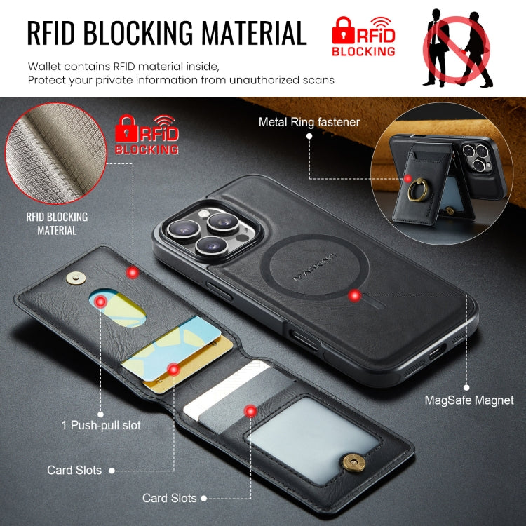 For iPhone 16 Pro MAGKING K1 MagSafe Detachable Wallet RFID Back Cover Phone Case