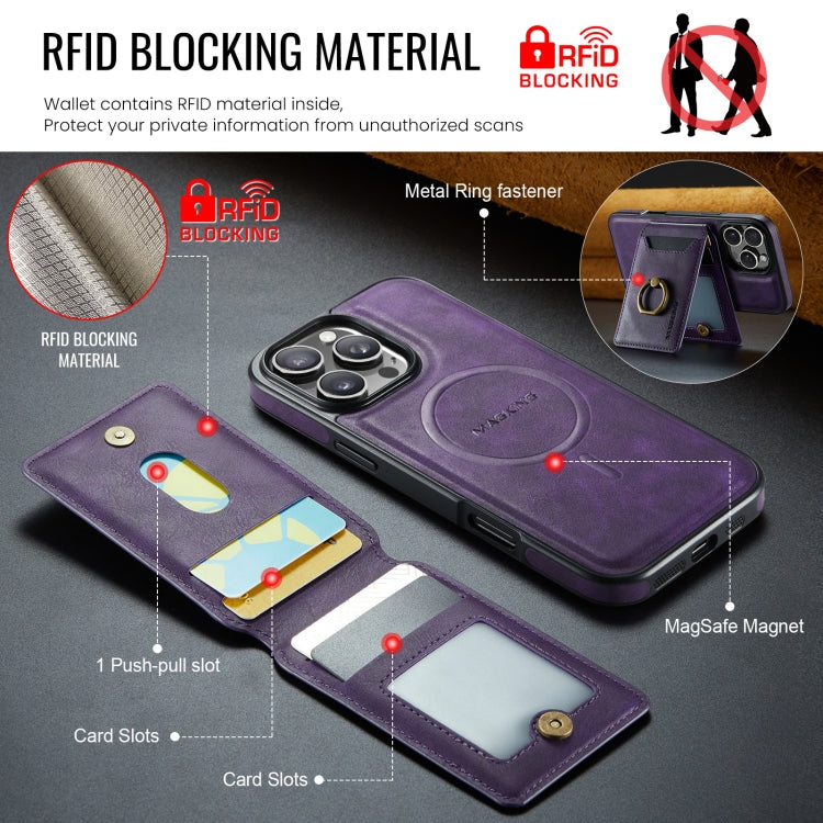For iPhone 16 Pro MAGKING K1 MagSafe Detachable Wallet RFID Back Cover Phone Case