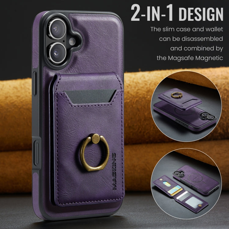 For iPhone 16 Plus MAGKING K1 MagSafe Detachable Wallet RFID Back Cover Phone Case