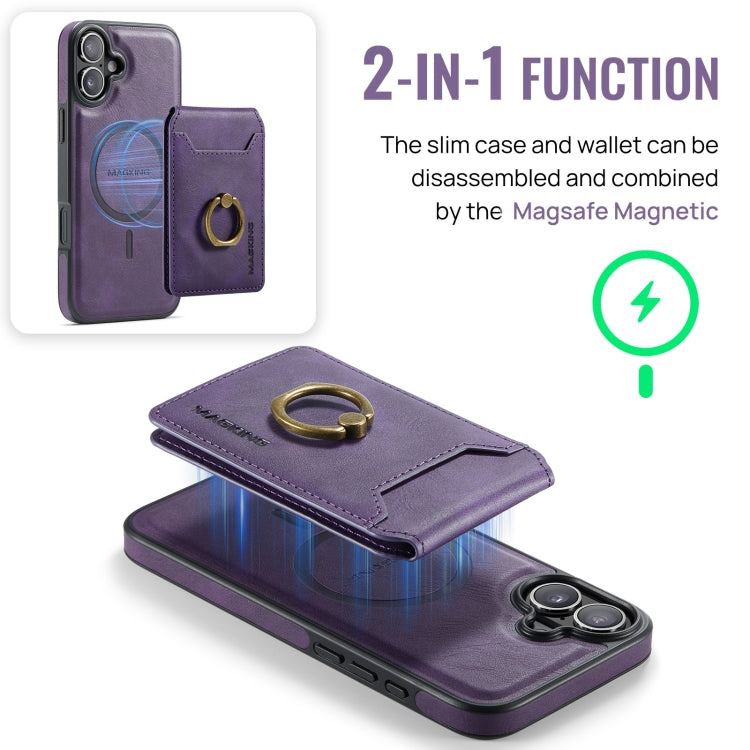 For iPhone 16 Plus MAGKING K1 MagSafe Detachable Wallet RFID Back Cover Phone Case