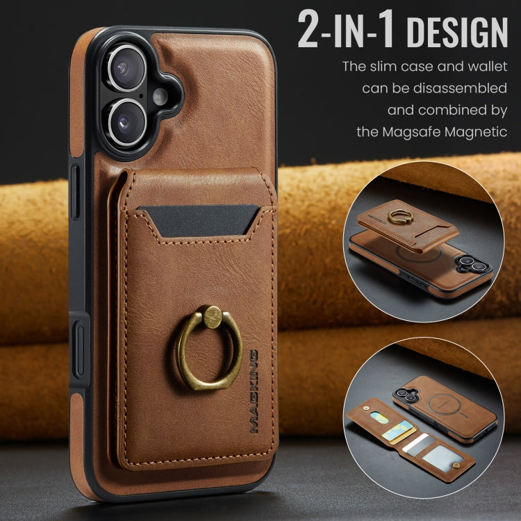 For iPhone 16 Plus MAGKING K1 MagSafe Detachable Wallet RFID Back Cover Phone Case