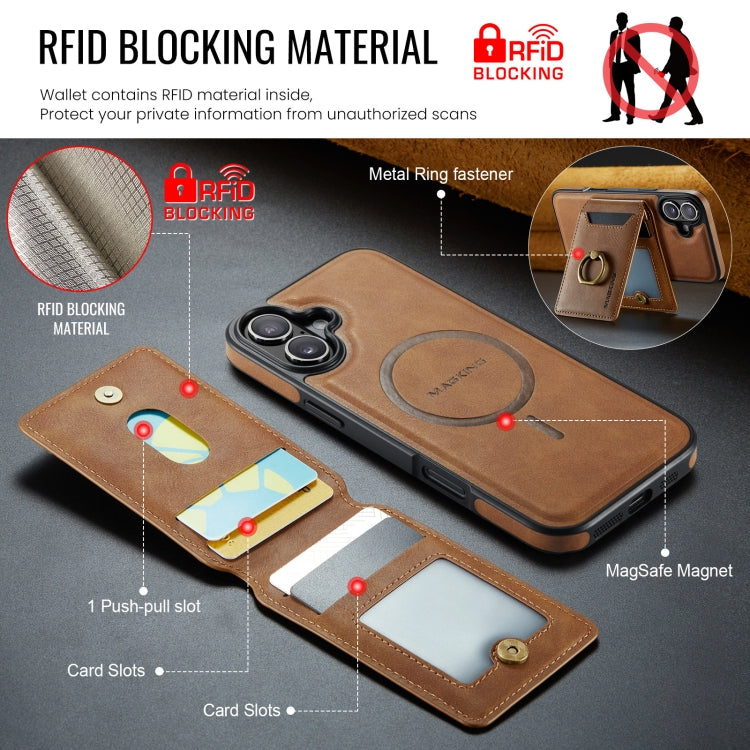 For iPhone 16 Plus MAGKING K1 MagSafe Detachable Wallet RFID Back Cover Phone Case