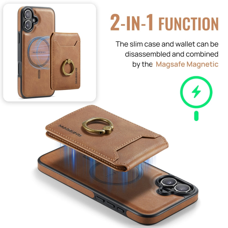For iPhone 16 Plus MAGKING K1 MagSafe Detachable Wallet RFID Back Cover Phone Case