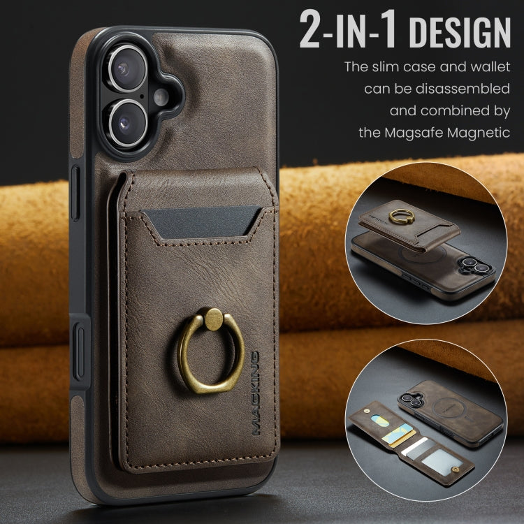 For iPhone 16 MAGKING K1 MagSafe Detachable Wallet RFID Back Cover Phone Case