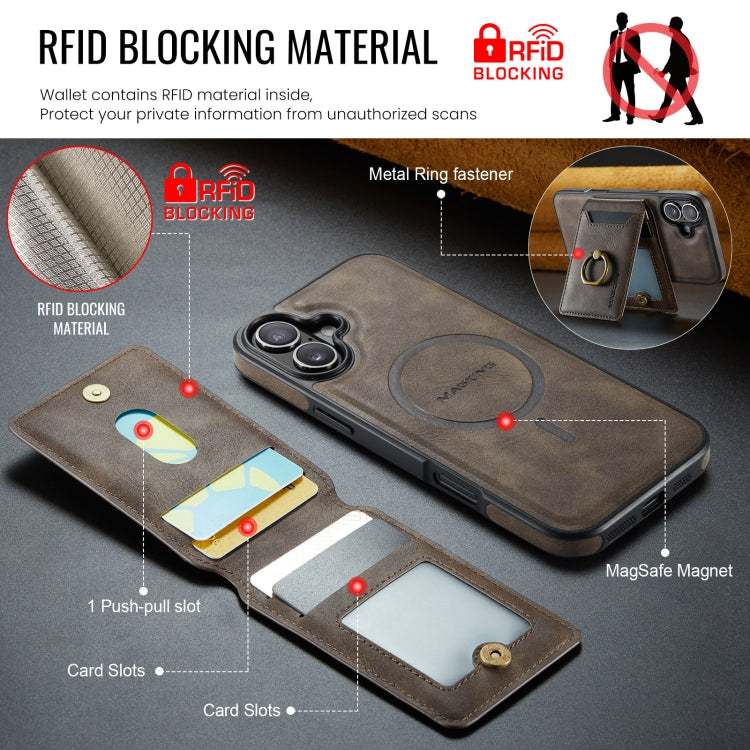 For iPhone 16 MAGKING K1 MagSafe Detachable Wallet RFID Back Cover Phone Case