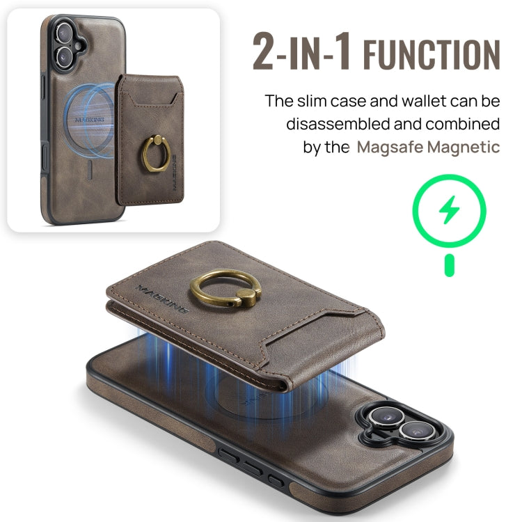 For iPhone 16 MAGKING K1 MagSafe Detachable Wallet RFID Back Cover Phone Case