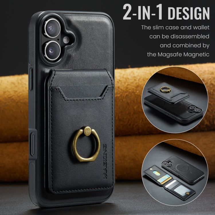 For iPhone 16 MAGKING K1 MagSafe Detachable Wallet RFID Back Cover Phone Case