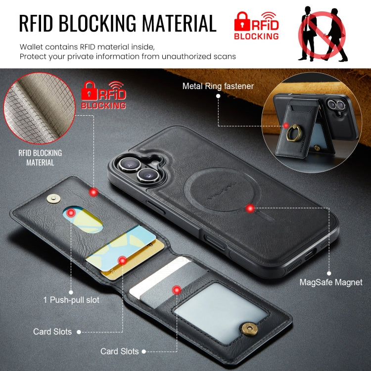 For iPhone 16 MAGKING K1 MagSafe Detachable Wallet RFID Back Cover Phone Case