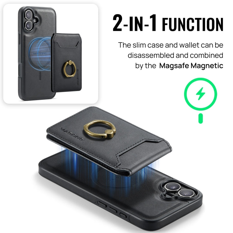 For iPhone 16 MAGKING K1 MagSafe Detachable Wallet RFID Back Cover Phone Case