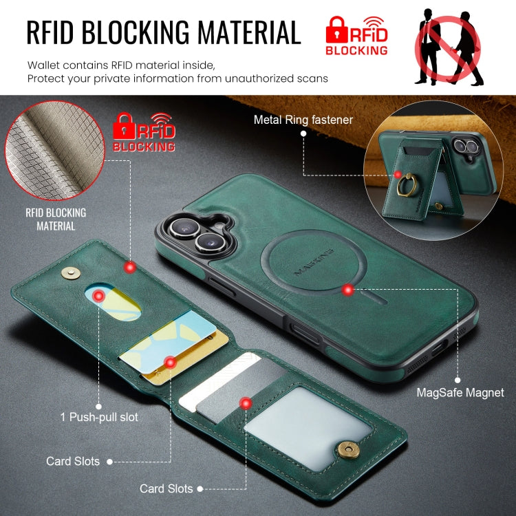 For iPhone 16 MAGKING K1 MagSafe Detachable Wallet RFID Back Cover Phone Case