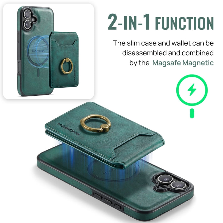For iPhone 16 MAGKING K1 MagSafe Detachable Wallet RFID Back Cover Phone Case