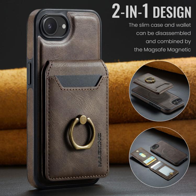 For iPhone 17e / 16e MAGKING K1 MagSafe Detachable Wallet RFID Back Cover Phone Case