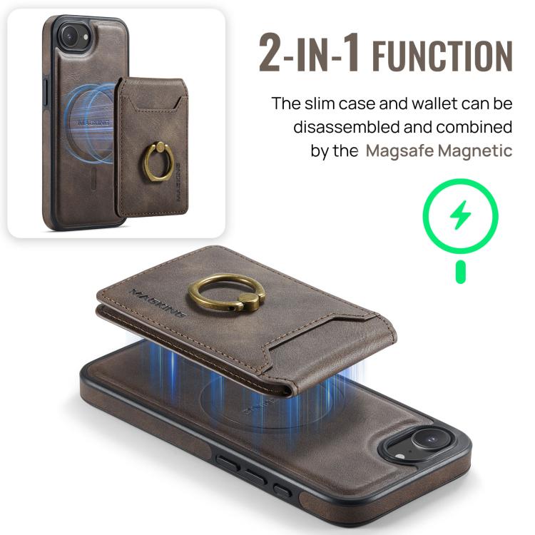 For iPhone 17e / 16e MAGKING K1 MagSafe Detachable Wallet RFID Back Cover Phone Case