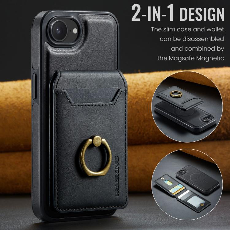 For iPhone 17e / 16e MAGKING K1 MagSafe Detachable Wallet RFID Back Cover Phone Case