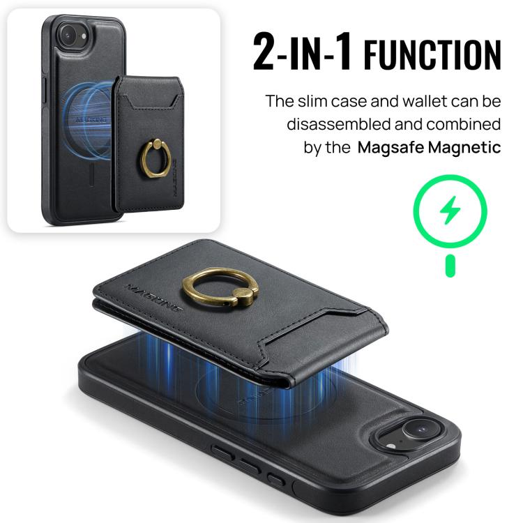 For iPhone 17e / 16e MAGKING K1 MagSafe Detachable Wallet RFID Back Cover Phone Case