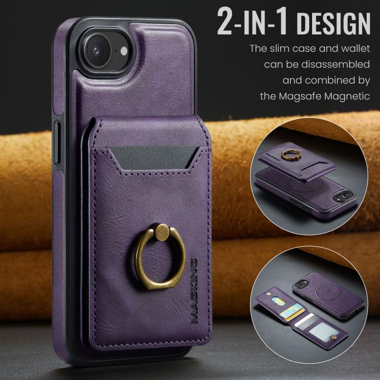 For iPhone 17e / 16e MAGKING K1 MagSafe Detachable Wallet RFID Back Cover Phone Case