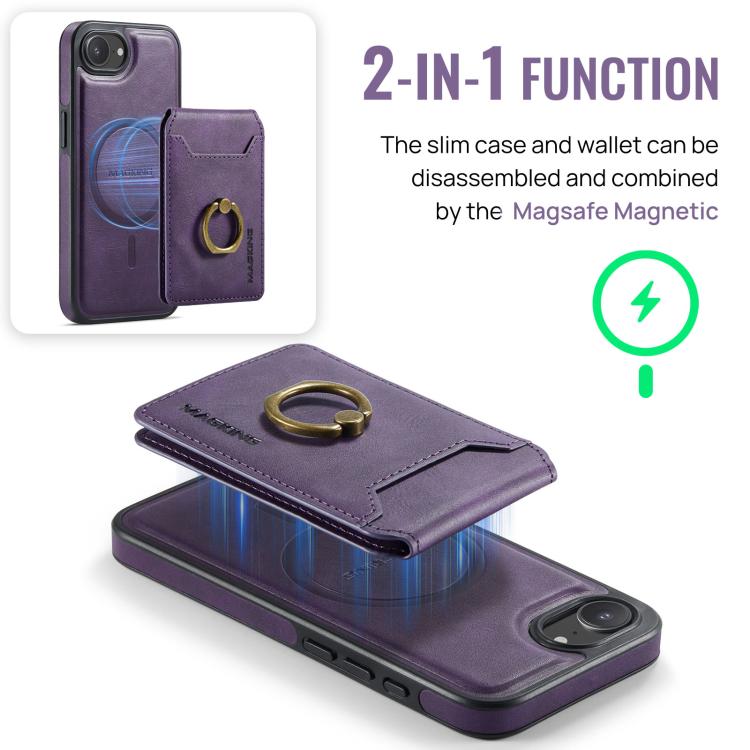 For iPhone 17e / 16e MAGKING K1 MagSafe Detachable Wallet RFID Back Cover Phone Case