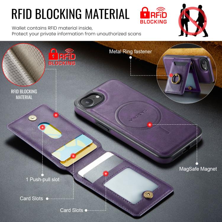 For iPhone 17e / 16e MAGKING K1 MagSafe Detachable Wallet RFID Back Cover Phone Case