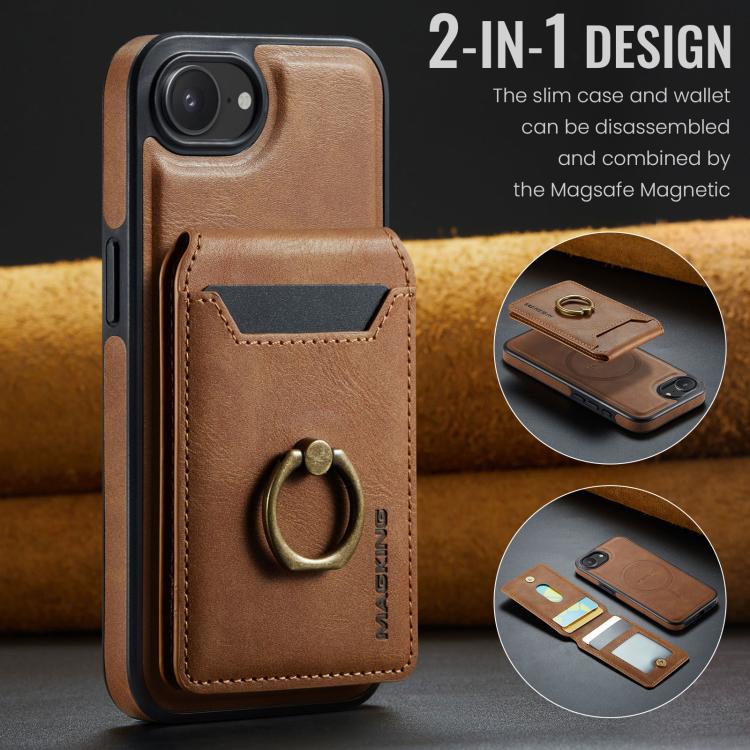 For iPhone 17e / 16e MAGKING K1 MagSafe Detachable Wallet RFID Back Cover Phone Case