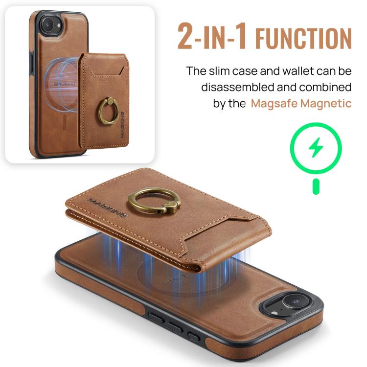 For iPhone 17e / 16e MAGKING K1 MagSafe Detachable Wallet RFID Back Cover Phone Case