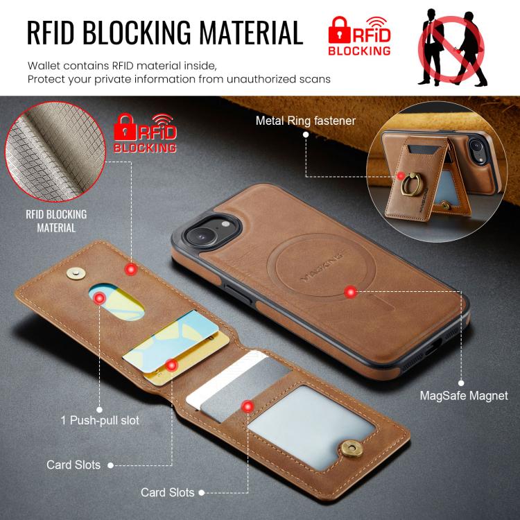 For iPhone 17e / 16e MAGKING K1 MagSafe Detachable Wallet RFID Back Cover Phone Case